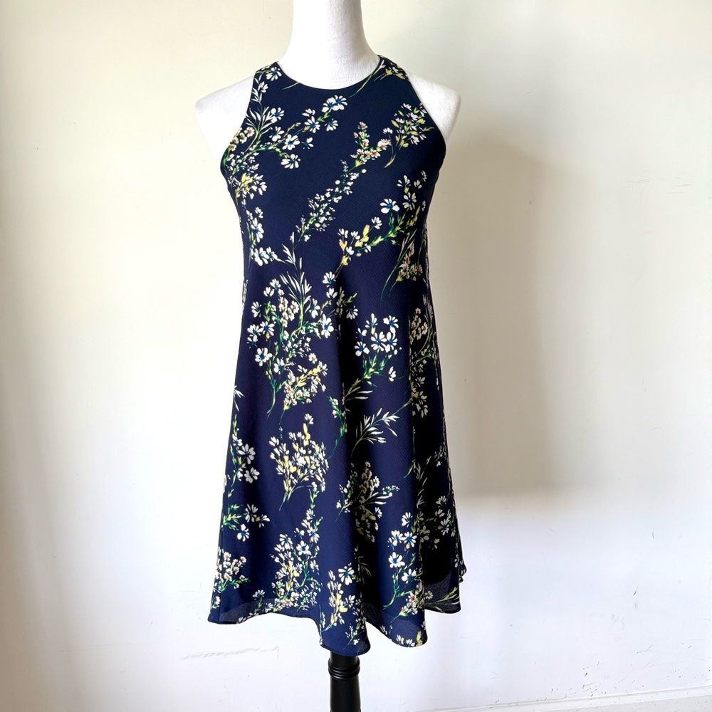 LAUREN RALPH LAUREN Petite Navy Sleeveless Floral Halter Swing Dress—SZ. 2P